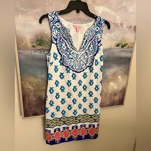 Lilly Pulitzer White Dress with Blue & Teal Print